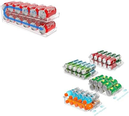 Rolling Soda Can Dispenser for Refrigerator 4 Packs Refrigerator Organizers and Storage Width Adjustable Can Organizer