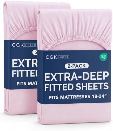 CGK Linens 2 Pack Extra Deep Full Fitted Sheets - Light Pink by CGKUnlimited