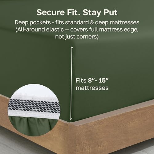 California Design Den 100% Organic Cotton Fitted Sheet Queen, Olive Green - Image 4
