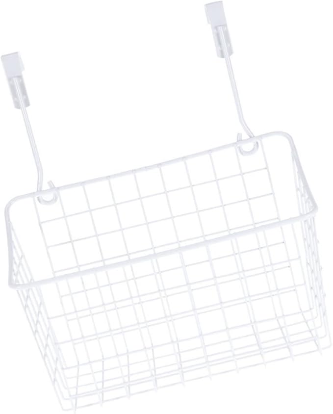 Wakauto Cabinet Storage Basket Hanging Organizer Rack Over Door Rust White Storage Holder with Ventilated Design for Kitchen Bathroom Office Easy Install Needed