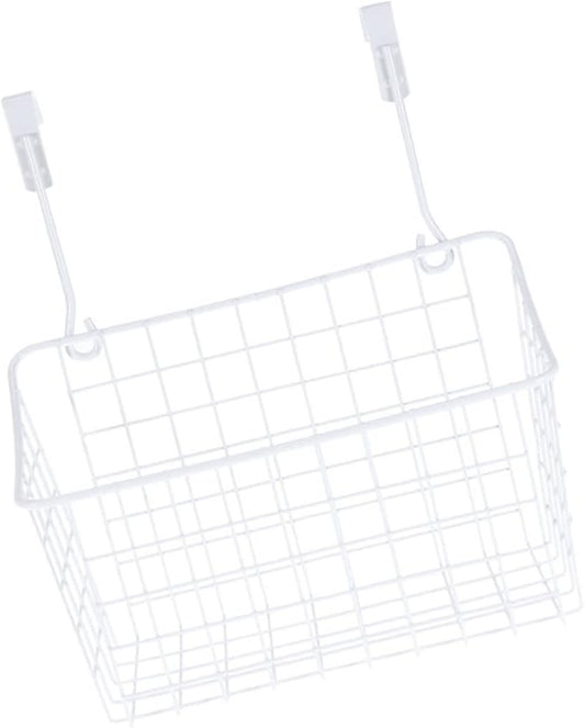 Wakauto Cabinet Storage Basket Hanging Organizer Rack Over Door Rust White Storage Holder with Ventilated Design for Kitchen Bathroom Office Easy Install Needed