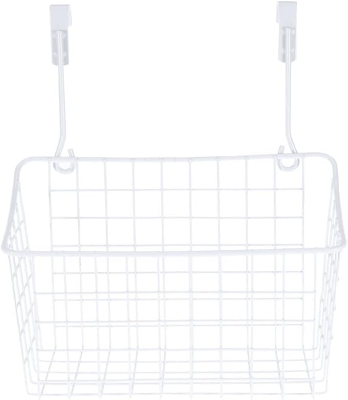 Sosoport White Hanging Storage Basket Over Cabinet Door Organizer Rack for Kitchen Bathroom Office Rust Ventilated Door Basket Easy Install Needed