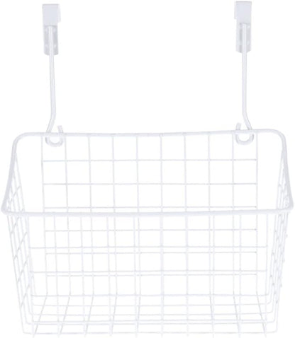 Sosoport White Hanging Storage Basket Over Cabinet Door Organizer Rack for Kitchen Bathroom Office Rust Ventilated Door Basket Easy Install Needed