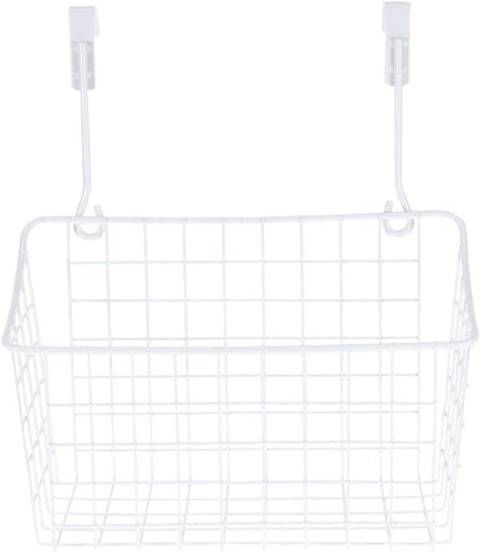 Sosoport White Hanging Storage Basket Over Cabinet Door Organizer Rack for Kitchen Bathroom Office Rust Ventilated Door Basket Easy Install Needed