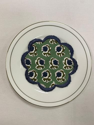 Ridhi 8-Pcs 100% Cotton Hand Block Print Drink Coasters 5" in Basil Green - Image 2