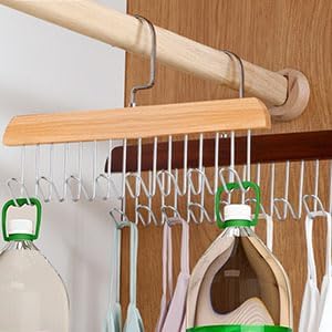 Belt Hanger 3 Pack with 24 Hooks, Sturdy Wooden Non-Slip Belt Holder, Space Saving Closet Organizer, Rotating Display Rack for Bra, Hat, Tank Tops