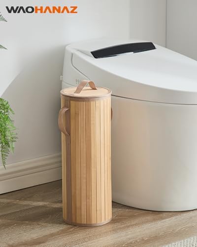 Bamboo Toilet Paper Storage Basket with Lid & Handle - 10L Handwoven Bathroom Organizer for 4 Rolls - Sturdy Stand Holder for Toilet Paper Organization, Natural - Image 2