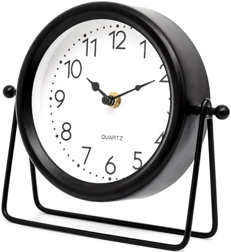 Vintage Black Table Clock on Stand, Decorative Desk and Shelf Clock Decorative Battery Operated Table Top Decor for Living Room，Silent Non-Ticking by MACVAD