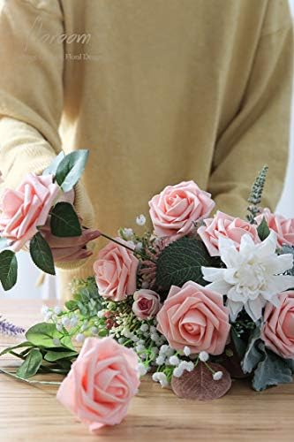 Floroom Artificial Flowers 25pcs Realistic Peach Pink Foam Fake Roses with Stems for DIY Wedding Bouquets Bridal Shower Centerpieces Floral Arrangements Party Tables Home Decorations - Image 3