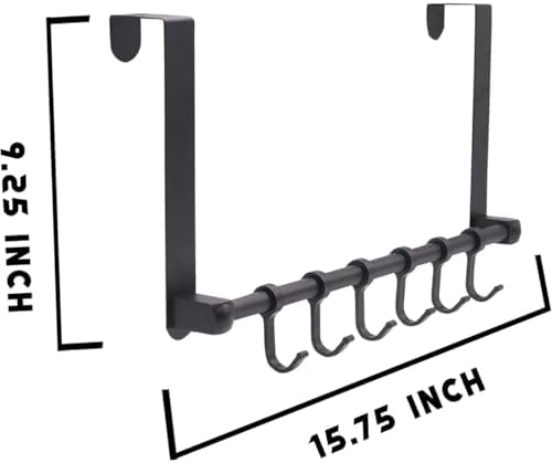 Duty Over The Door Hooks, Moving 6 Door Hooks Over Door Coat Rack for Hanging, Over the Door Hanger Organizer for Bathroom, Aluminum Heavy Duty Door Organizer for Towel Robe Hat Bag (Black) - Image 2