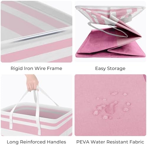 HomeHacks 2 Pack Large Laundry Baskets, Laundry Hampers Bags (Pink 88Lx2) - Image 2