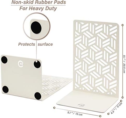CNK Book Ends Bookends for Decorative Books Holder Bookend Shelves End Hold Heavy Duty Holders Stoppers Metal Stopper Cute Boho Bookshelf Holds Cookbook Office Home Set of 2 Bookends Pair White - Image 5