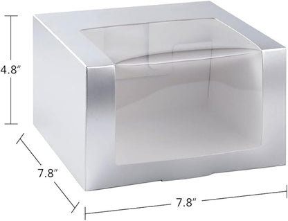 LADYBRO Silver Gift Boxes with Window Display for Hat Storage Containter for Baseball Caps (Fitted, Snapbacks, Trucker) 7.8" x 7.8" x 4.8", 10 Pack