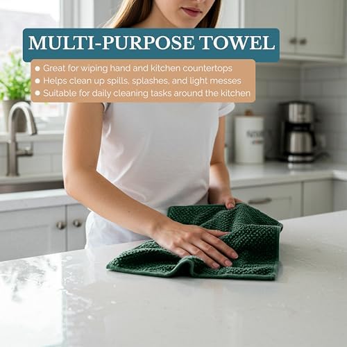 Casa Platino Kitchen Towel Set 8 Pc - 4 Dish Cloths for Washing Dishes (13"x13") & Kitchen Towels (16"x26") - Cotton Rich, Soft, Absorbent Wash Rags, Quick Dry & Durable Tea Towels for Wiping - Olive. - Image 4