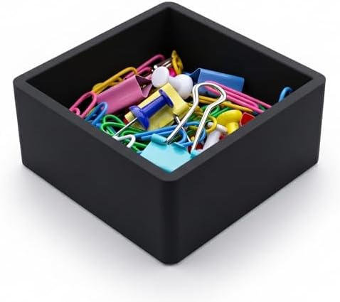 Silicone Paper Clip Holder for Desk - Small Square Office Supplies Desk Organizer & Storage Tray for Paperclips, Binder Clips, Push Pins, Thumbtacks, Black by MXOAZNE