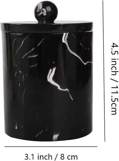 Bathroom Qtip Holder Dispenser with Lid,Vanity Cotton Swab Holder,Resin Cotton Ball Container,Makeup Sponges Cosmetics Canister,Bath Salts Storage Box for Bathroom (Marble Black)