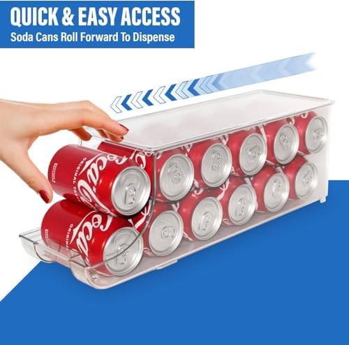 Soda Can Organizer with Lids, Stackable Soda Can Dispenser for Refrigerator, Clear Can Holder Organization and Storage Bins for Fridge, Kitchen, Countertop, Drink Pantry Organizers, Holds 12 Cans Each - Image 4
