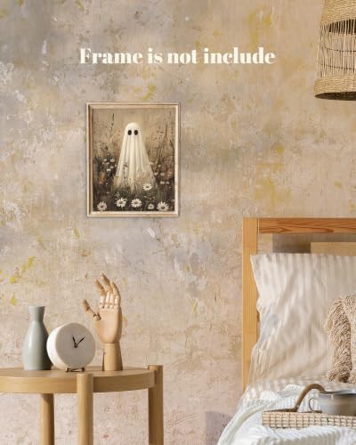 ZBJLLK Cute Ghost Wildflower Canvas Wall Art, Vintage Halloween Dark Academia Oil Painting Print, Spooky Cottagecore Botanical Artwork for Living Room Bedroom Bathroom Home Decor, 8x10 Inch Unframed - Image 6