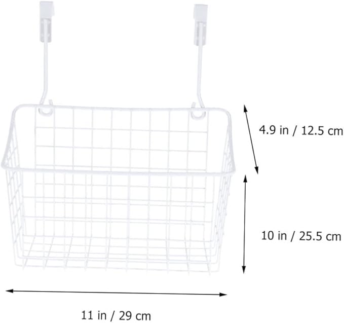 Sosoport White Hanging Storage Basket Over Cabinet Door Organizer Rack for Kitchen Bathroom Office Rust Ventilated Door Basket Easy Install Needed