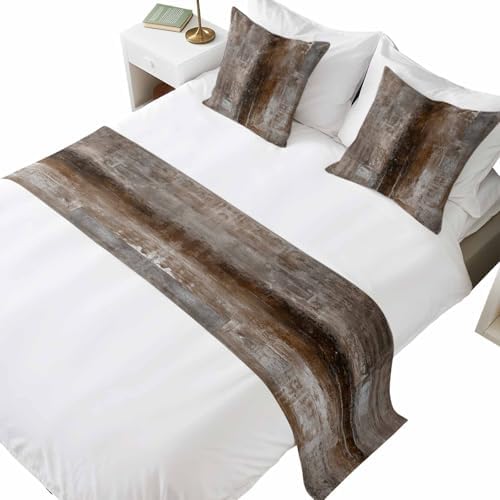 Bed Runner for King Size Bed, Brown Decorative Beds Runners and 2 Matching Pillow Covers Set, Retro Oil Painting Modern Abstract Art Aesthetics Beds Scarf Throw for Foot of Bedding Set for Hotel by Ldtrchee