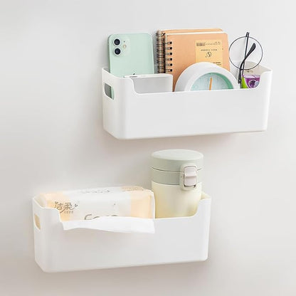 2 Pack Cabinet Organizer Storage, Adhesive Over Cabinet Door Organizer, No Drilling Space Saver Plastic Storage Containers Multi-Use for Kitchen Bathroom Office Bedroom, Translucent