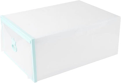 Drawer-style Shoes Box 33x23x14cm Thick Plastic Shoe Organizer with Colored Frame Stackable Portable Storage Container for Men and Women Easy Assembly for Closet and Entryway