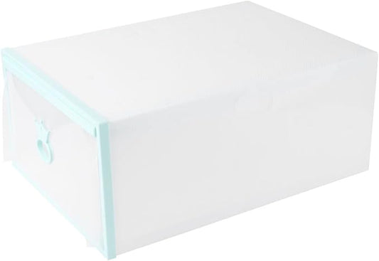 Drawer-style Shoes Box 33x23x14cm Thick Plastic Shoe Organizer with Colored Frame Stackable Portable Storage Container for Men and Women Easy Assembly for Closet and Entryway