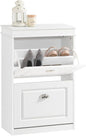 SoBuy Small Shoe Cabinet, Slim Shoe Rack 2 Flip-Drawers, Thin Shoe Storage Cupboard Organizer Unit for Entryway and Hallway, White FSR78-W
