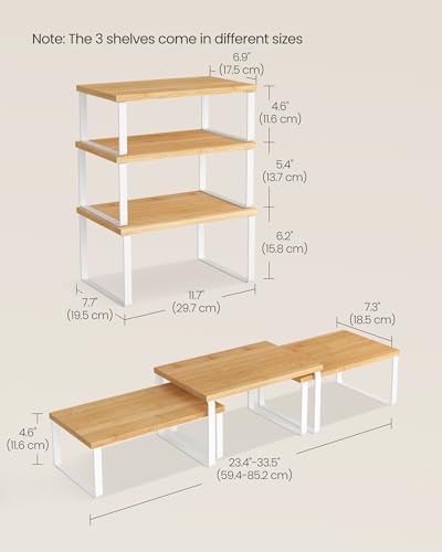 SONGMICS Cabinet Organizer Shelf, Set of 3 Spice Rack, Kitchen Storage - Image 5