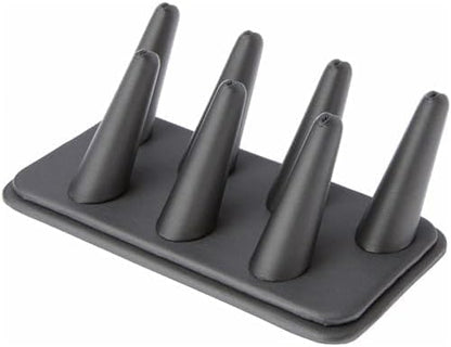 Plymor Gray Faux Leather Ring Finger Display, Seven on Rectangular Base, 6.75" W x 3.5" D x 2.25" H