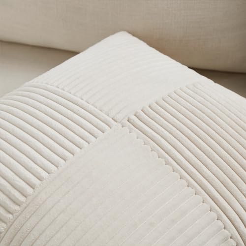 Fancy Homi 2 Packs Cream Decorative Throw Pillow Covers 22x22 Inch for Living Room Couch Bed Sofa, Rustic Farmhouse Boho Home Decor, Soft Corss Corduroy Patchwork Accent Square Cushion Case 55x55 cm - Image 3