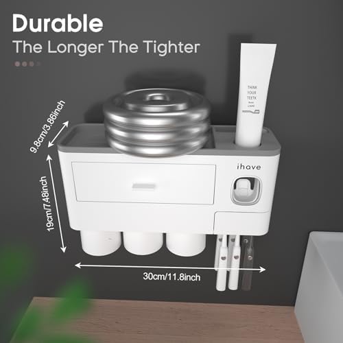 iHave Toothbrush Holders Wall Mounted with Toothpaste Dispenser & 3 Cups - Image 5