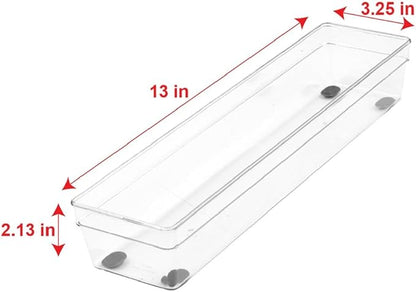 Glad Plastic Drawer Storage Tray – Heavy Duty Organizer Bin for Home, Kitchen, Bath, Bedroom, Office | Non-Slip Feet, 13" x 3.25", Clear