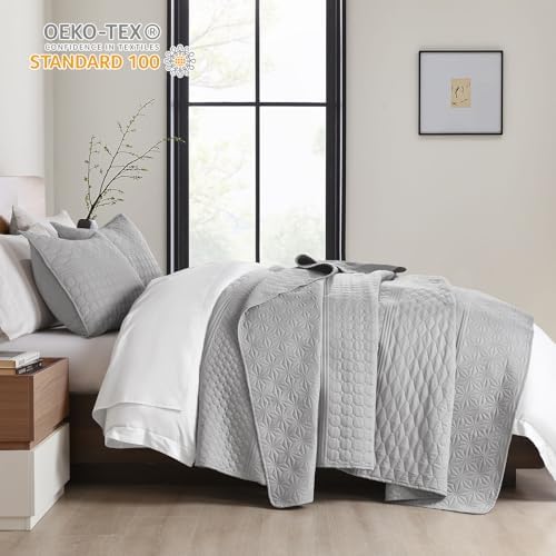 HORIMOTE HOME Grey Queen Size Quilt Set - Soft Microfiber Bedspread with 2 Shams, Lightweight & All-Season Geometric Coverlet for Cozy Bedding - Image 3