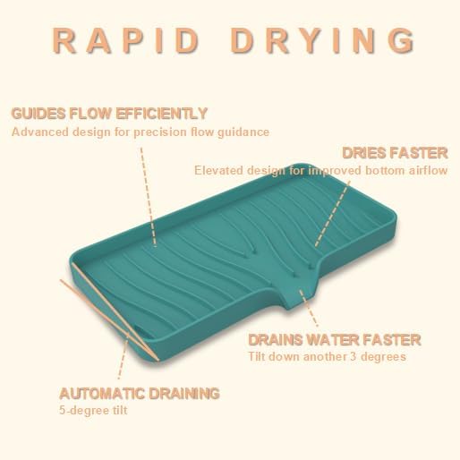 Silicone Soap Dish with Drainer | Quick-Dry Holder for Sponge, Dispenser, Scrubber, Bottle and Cup | for Kitchen, Shower and Bathroom (Dark Green, Large, 1 Pack)