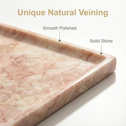 Pink Marble Tray for Vanity, Slim Natural Stone Decorative Tray for Bathroom, Perfume Organizer, Jewelry Dish, Kitchen & Entryway Countertop Decor, Small Rectangle Tray - Image 7