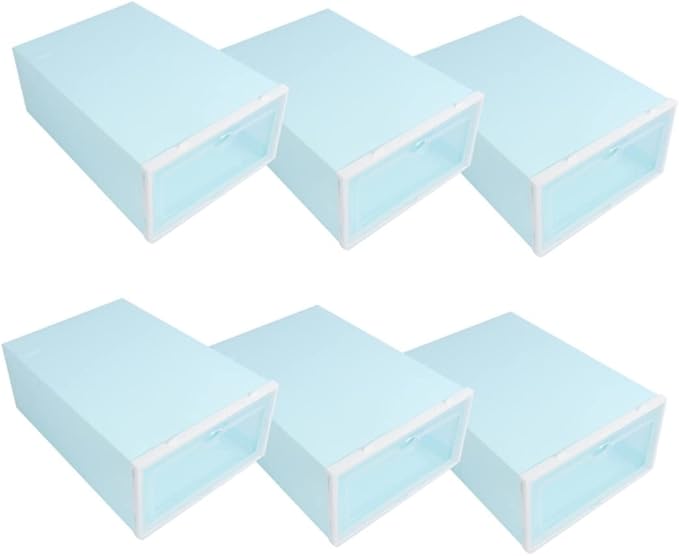 Mobestech 6PCS Thickened Shoe Box Storage Container Stackable Plastic Organizer for Sneakers Endurable Shoe Bin with Lid for Closet and Entryway