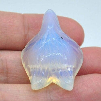 1.4'' Hand Carved Crystal Gemstone Fox Head for Necklace Pendant Bead (White opalite)