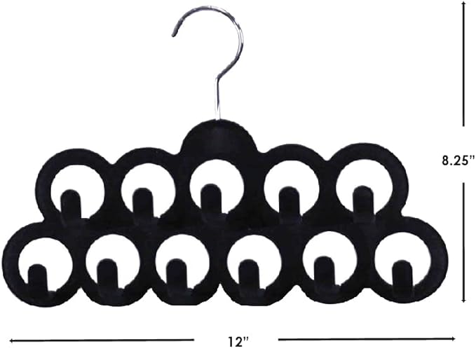 Velvet Scarf Storage Organizer for Closet (Pack of 3), Black | by Home Basics | Scarf Holder for Scarves and Ties | Slim Scarf Hangar Useful for Belts and Jewelry