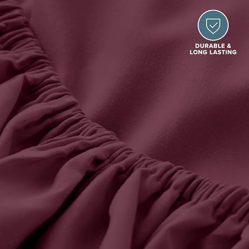 Bare Home Full Fitted Sheet - 1800 Ultra-Soft (Full, Burgundy) - Image 5