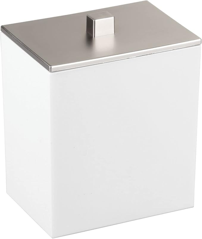 mDesign Plastic Rectangle Apothecary Canister - Organizer for Bathroom Vanity Countertop Shelf Decor - Holds Cotton Swabs, Soap, Makeup, Bath Salts - Lumiere Collection - 2 Pack - White/Brushed Chrome