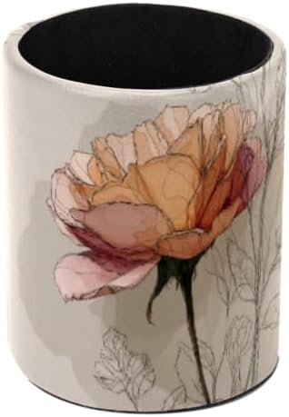 Leather Pen Holder for Desk, Line Art Rose Pencil Cup Pen Organizer Makeup Brush Holder for Office Home Kids Countertop Desk Accessory Storage by Unknown