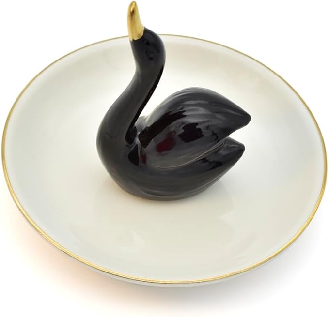Swan Stand Posture Trinket Tray Decorative Ring Holder Jewelry Storage Dish Black Combo