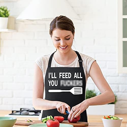 Xornis 100% Cotton Funny Apron with 2 Pockets for Men Women BBQ Grilling Adjustable Bib Black Aprons Gifts Cooking Kitchen - Image 6