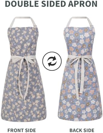 Aoomzoon Kitchen Aprons for Women with 2 Pockets,Double Sided Vintage Adjustable Apron for Gardening Cooking Arting Painting - Image 2