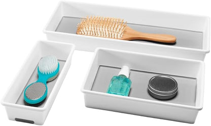 madesmart 3 Bin Drawer Organizer Set, Multi Purpose Storage for Utensils, Office & Bathroom, Organizer for Cutlery, Peeling Tools, Spatulas, Soft Grip Lining, Durable & Easy to Clean, White