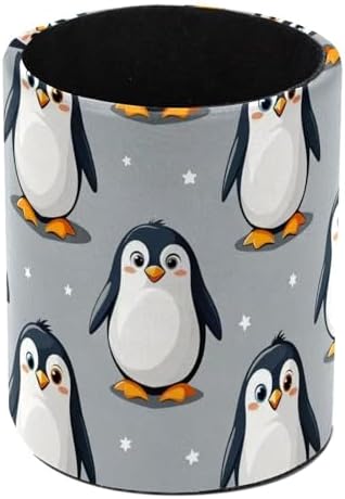 Leather Pen Holder for Desk, Cute Mini Penguins Group Pencil Cup Pen Organizer Makeup Brush Holder for Office Home Kids Countertop Desk Accessory Storage by Unknown