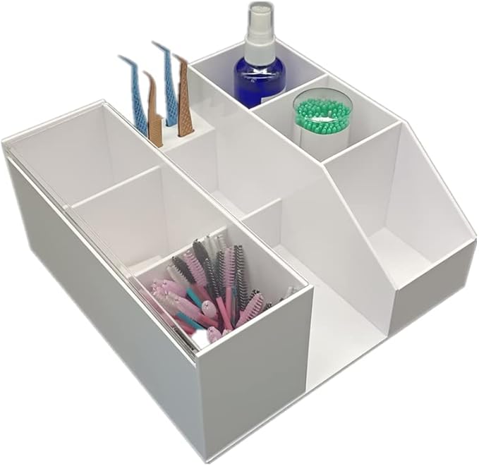 Eyelash Beauty Organizer, Acrylic Eyelash Grafting Tool Storage Beauty Tool W/Tweezers Holder Display Boxes for Home Eyelash Salon (White)