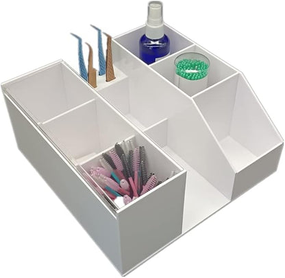 Eyelash Beauty Organizer, Acrylic Eyelash Grafting Tool Storage Beauty Tool W/Tweezers Holder Display Boxes for Home Eyelash Salon (White)