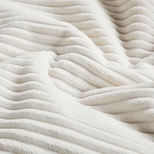Fancy Homi 2 Packs Cream White Euro Decorative Throw Pillow Covers 28x28 Inch for Couch Bed Sofa, Farmhouse Boho Home Decor, Soft Corss Corduroy Patchwork Textured Square Cushion Case 71x71 cm - Image 5